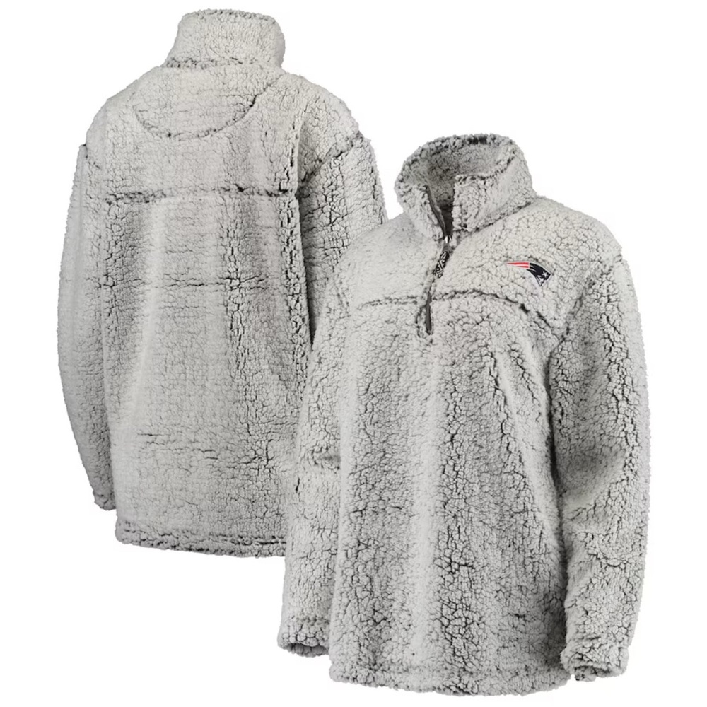 New England Patriots Women's Gray Sherpa 1/4-Zip Pullover
